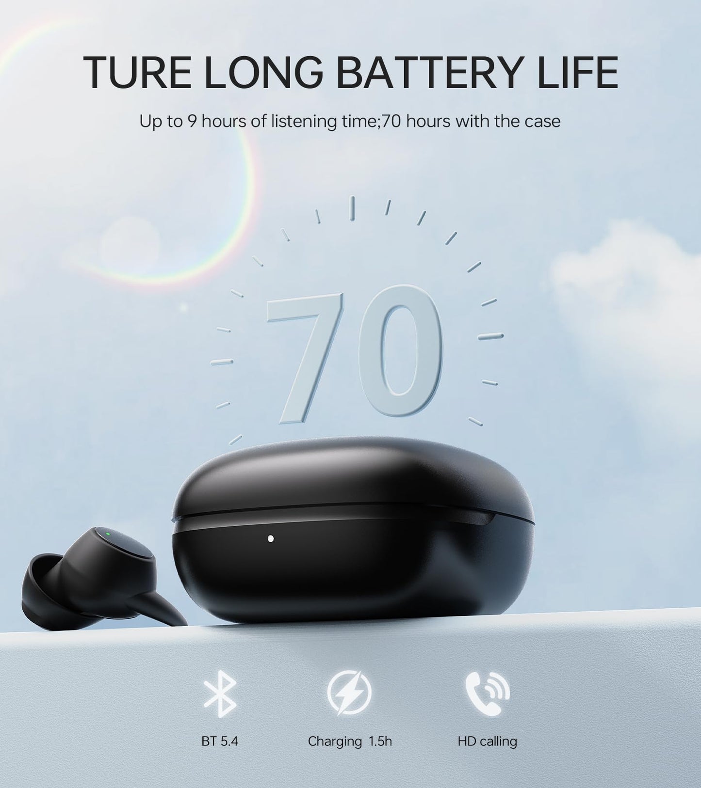 2.0 Sleep Headphones Noise Blocking Sleep Earbuds High Fidelity Invisible Ear Plugs-Hearing Protection Mini Design for Side Sleepers Bluetooth 5.4 Reusable Flexible Silicone-Black