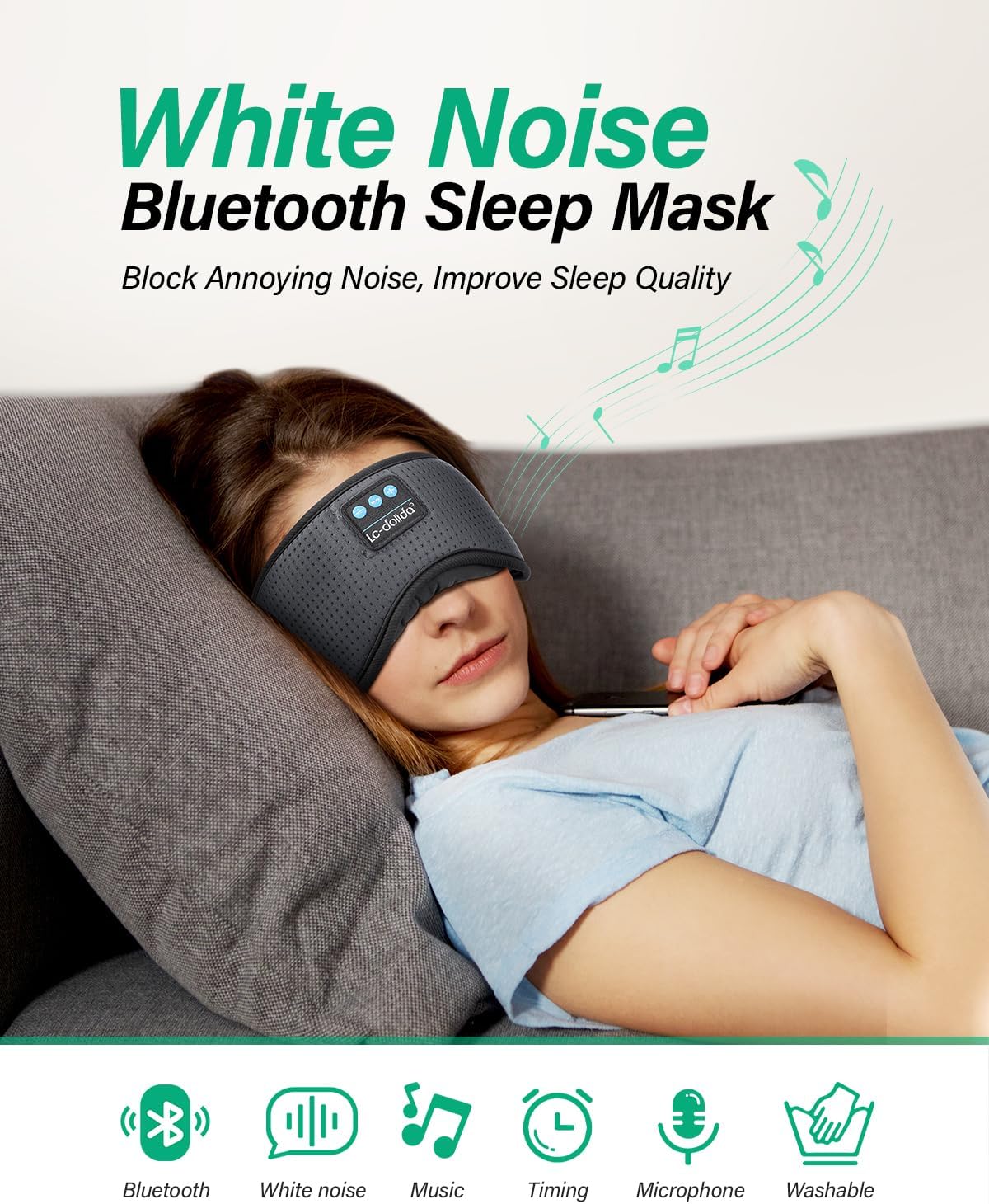 LC-dolida Sleep Headphones White Noise Bluetooth Sleep Mask 3D Breathable Wireless Eye Mask for Timing Sleep Mask with Bluetooth Headphones for Side Sleepers Travel Cool Gadgets for Women Men(Grey)
