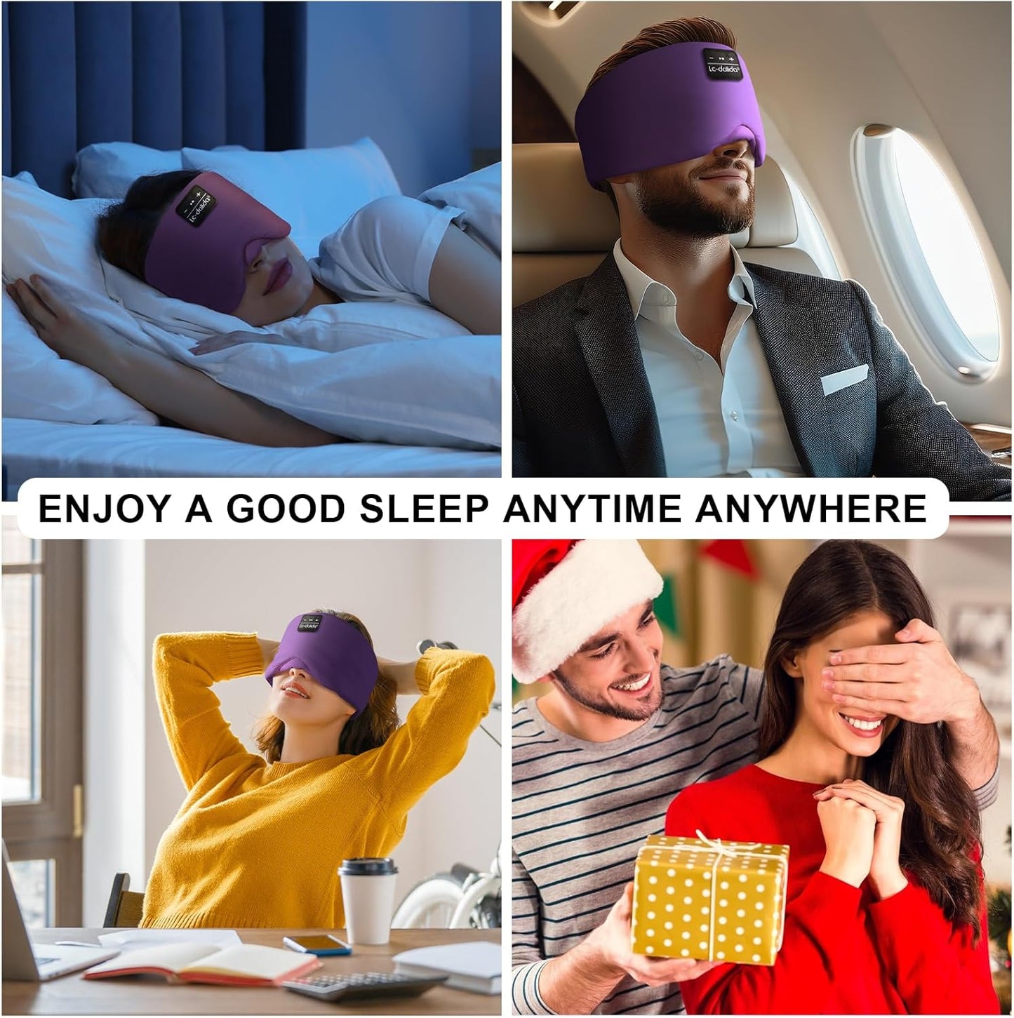 LC-dolida Sleep Mask with Bluetooth Headphones Ice Silk Sleep Mask with Bluetooth 5.4 Total Blackout Eye Mask for Sleeping Soft Sleep Mask for Women Men All Night Sleep Travel(Purple)