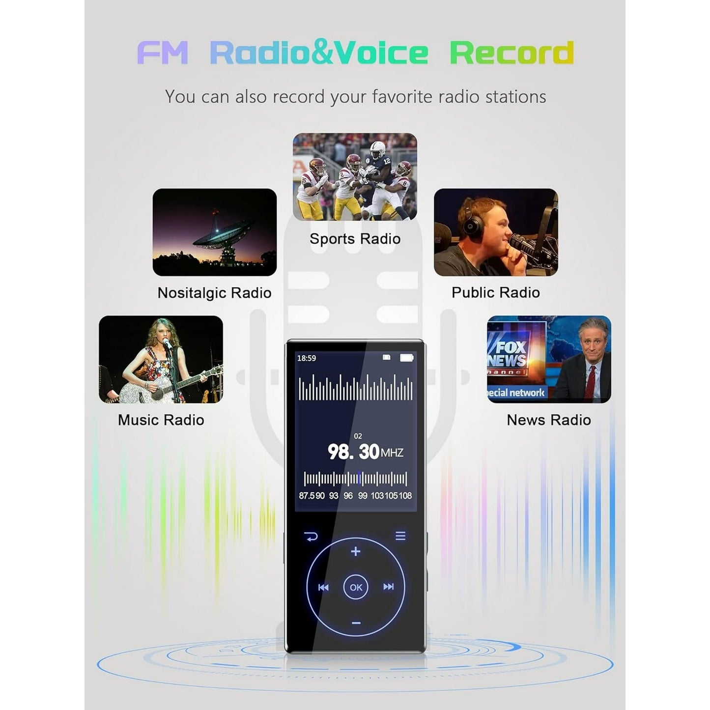 128GB MP3 Player with Bluetooth 5.0: Portable Lossless Sound Music Player with HD Speaker 2.4 Screen Voice Recorder FM Radio Touch Buttons 64G Storage+Support up to 64GB for Running Walking