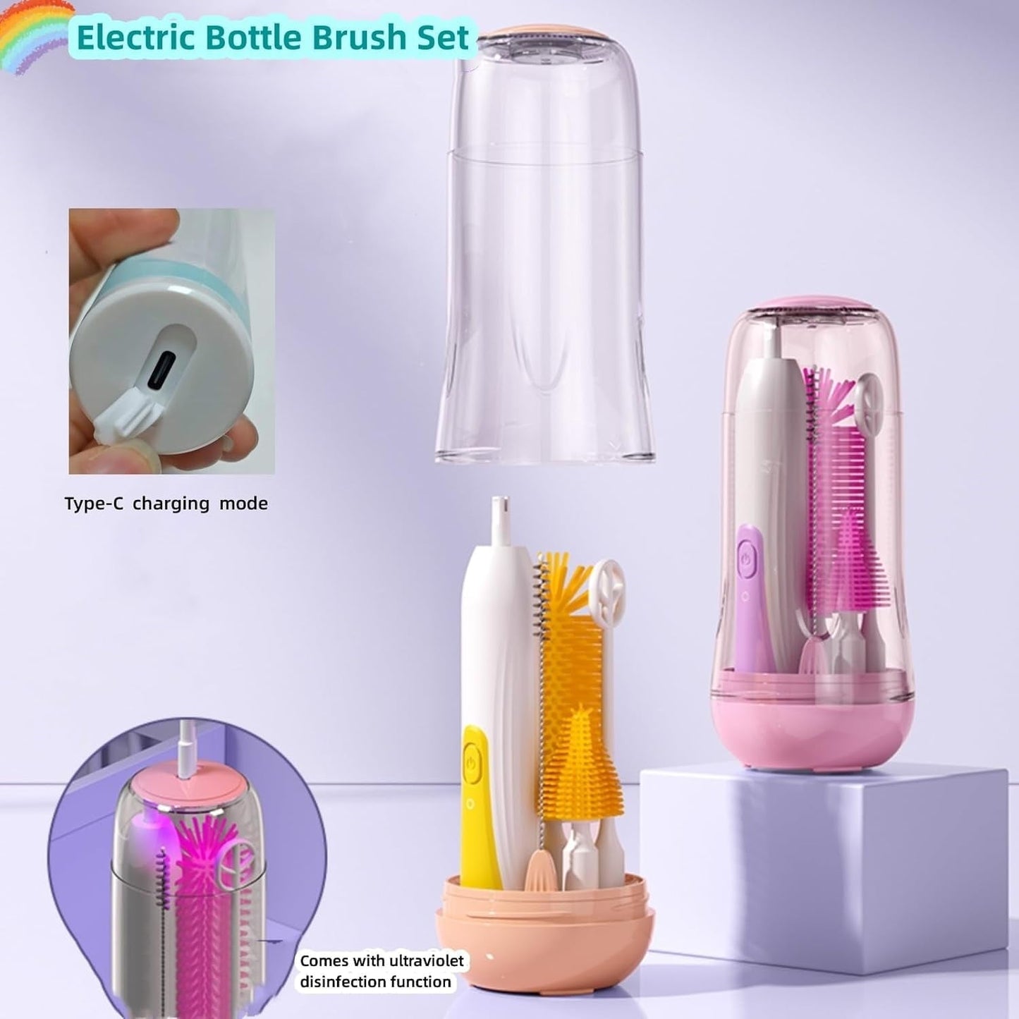 Electric Bottle Brush Cleaner Rechargable Electric Baby Bottle Brush for Travel Waterproof Electric Bottle Cleaner Set with Nipple & Straw Brush Perfect Essentials Gift for Mom After Birth Green