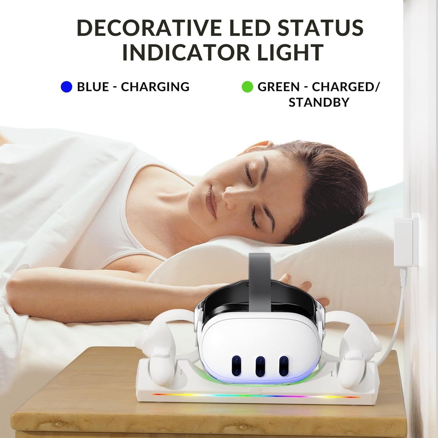 Charging Dock for Oculus Quest 3 Magnetic Charging Station for Meta Quest 3 VR Headset & Controllers with 2 Rechargeable 2100mAh Batteries USB-C Charger and Cable Supports LED Indicator