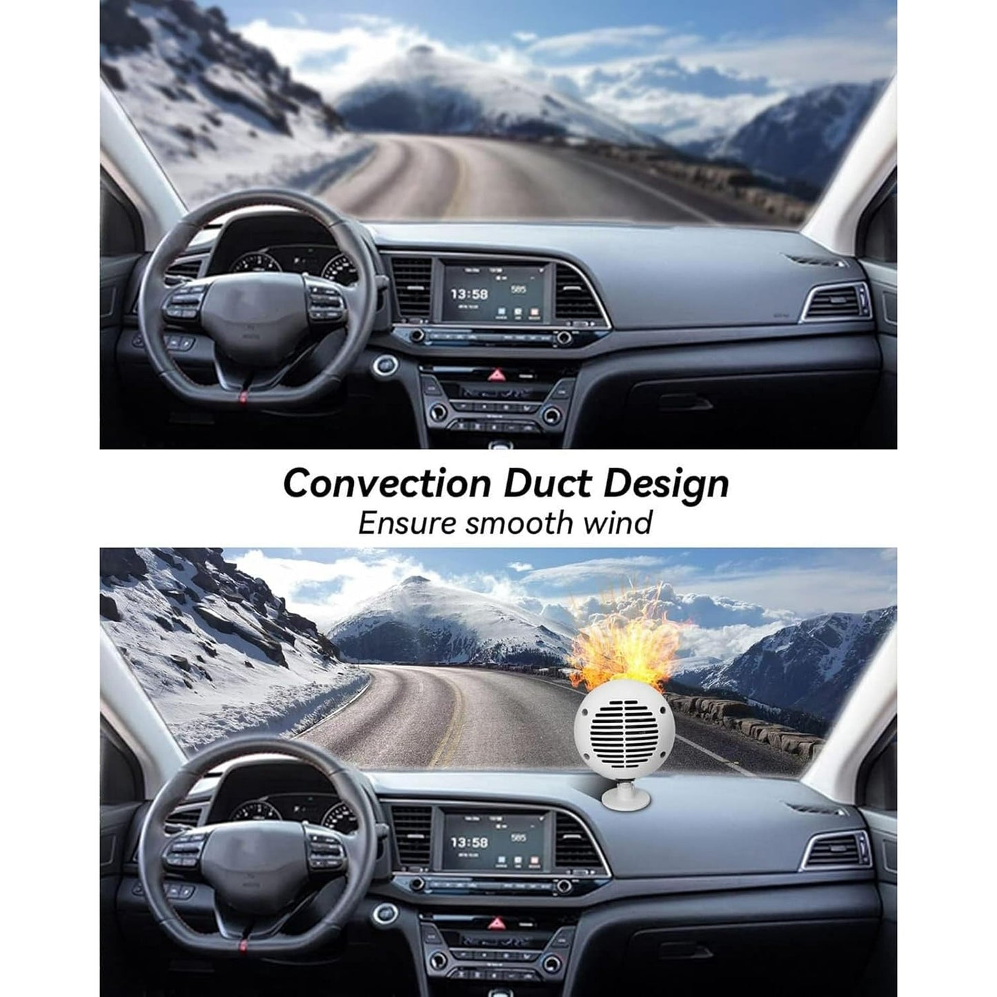 2 In 1 Car Heater Cooler Fan 12V Car Heater Portable 180W Car Air Heater Mini Car Speed Cooling Fan Windshield Defroster Demister 360° Rotatable Heater and Defogger for Car SUV and more White