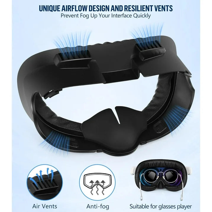 Facial Interface & Face Cover Pad for Meta Quest 3 - VR Accessories Compatible with Meta/Oculus Quest 3 One-Piece Anti-Light Leakage Soft Leather PU & Ice Sponge Face Cushion Pad for Quest 3