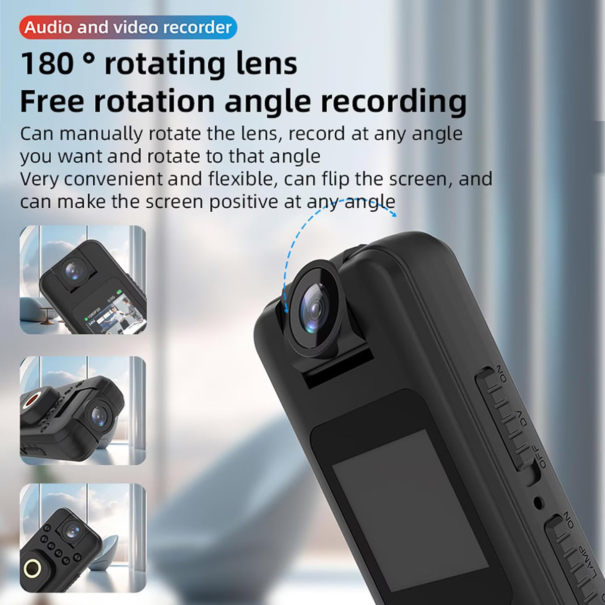 Mini Body Camera with Audio & Video Recording -1080p 64GB Camcorders -180° Rotatable Lens, with Night Vision, Loop Recording Worn Cams - for Personal Travel, Walking, Law Enforcement Outdoor