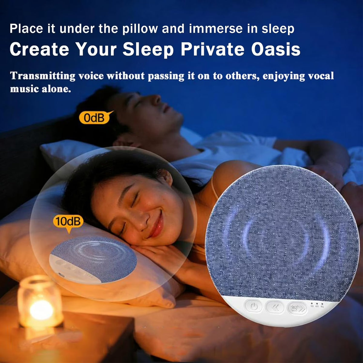 Under Pillow Speaker for Sleeping, 11mm Ultra-Thin Bluetooth 5.4 Pillow Speaker with Hi-Fi Sound & 3 Sleep Timer, Built-in White Noise, 20-48 Hour Battery Life, Blue