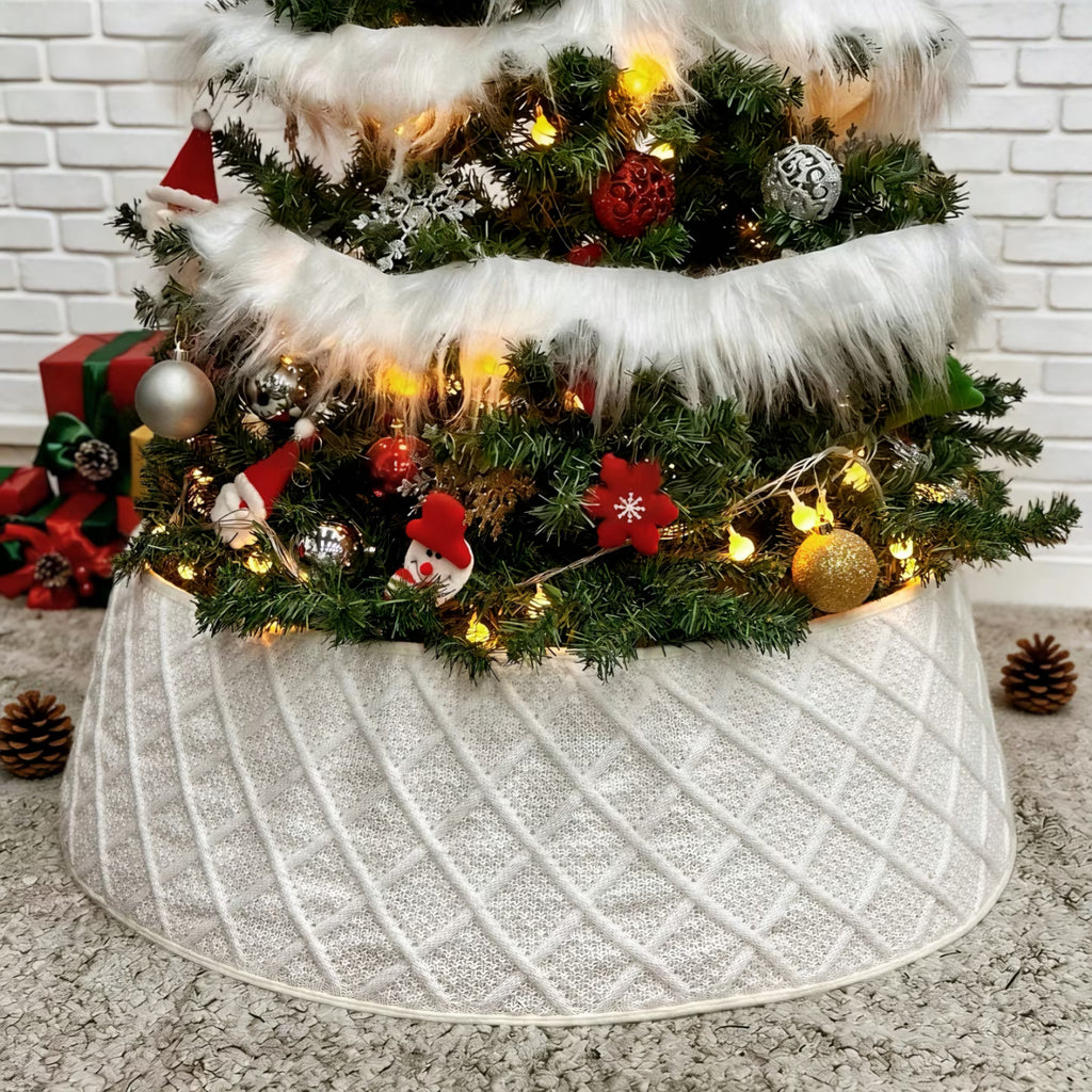Christmas Tree Collar, 28 inch Knitted Christmas Tree Collar, Cream White Xmas Tree Collar, Sturdy Construction Foldable Tree Ring for Artificial Trees Xmas Farmhouse Holiday Home Decor Gifts
