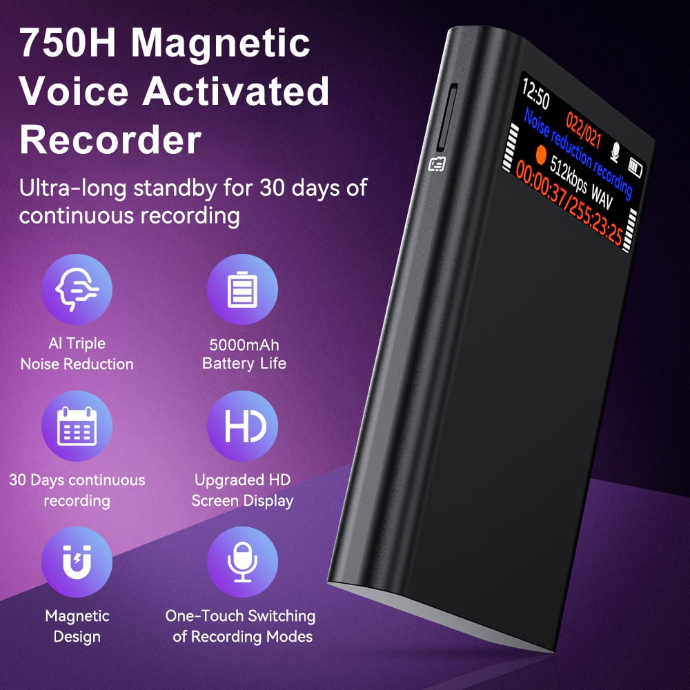 Magnetic Voice Activated Recorder With Screen- (8500 Hours) Voice Recorder with DSP 4.0-AI Noise Cancellation-64GB Portable Recording Device Voice Recorder with Playback for Work Meetings Lectures