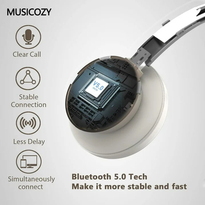 Bluetooth Headset with Microphone, Wireless Headphones with Noise Cancelling Mic, 26hrs talktime, On Ear Headphones with Mic Mute for Mac/Laptop/Zoom/Teams/Call Center/Office/Home Gold