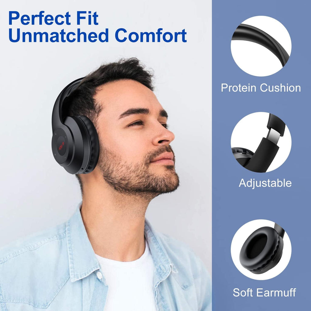 Wireless FM Radio Headphones with Bluetooth Built-in Microphone LED Display Rechargeable & Portable Headphones Soft Ear Muffs FM Headset Radio Receiver for Meeting Works Hiking Jogging
