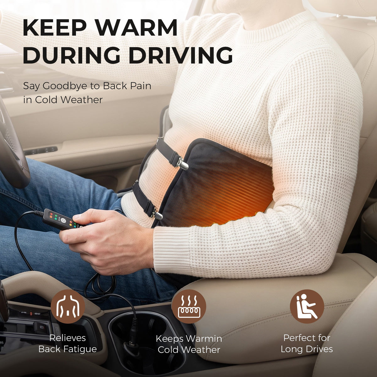 Wearable Car Heated Pad for Back Pain Relief 12V Car Electric Blanket with 4 Heat Setting 4 Timer Control Portable Mini Travel Heated Blanket for Women and Men Christmas Gifts for Elderly People