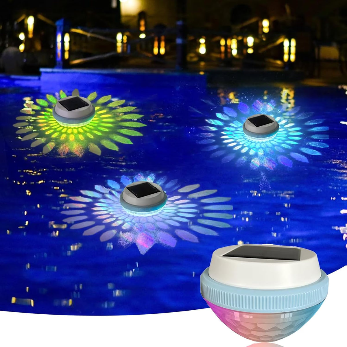 2PC Solar Floating Pool Lights, RGB Color Float Pool Lights, IP68 Waterproof Outdoor LED Pool Lights, Pool Decor Lighting Accessories for Pond, Pools, Garden, Halloween, Christmas, Party Decoration