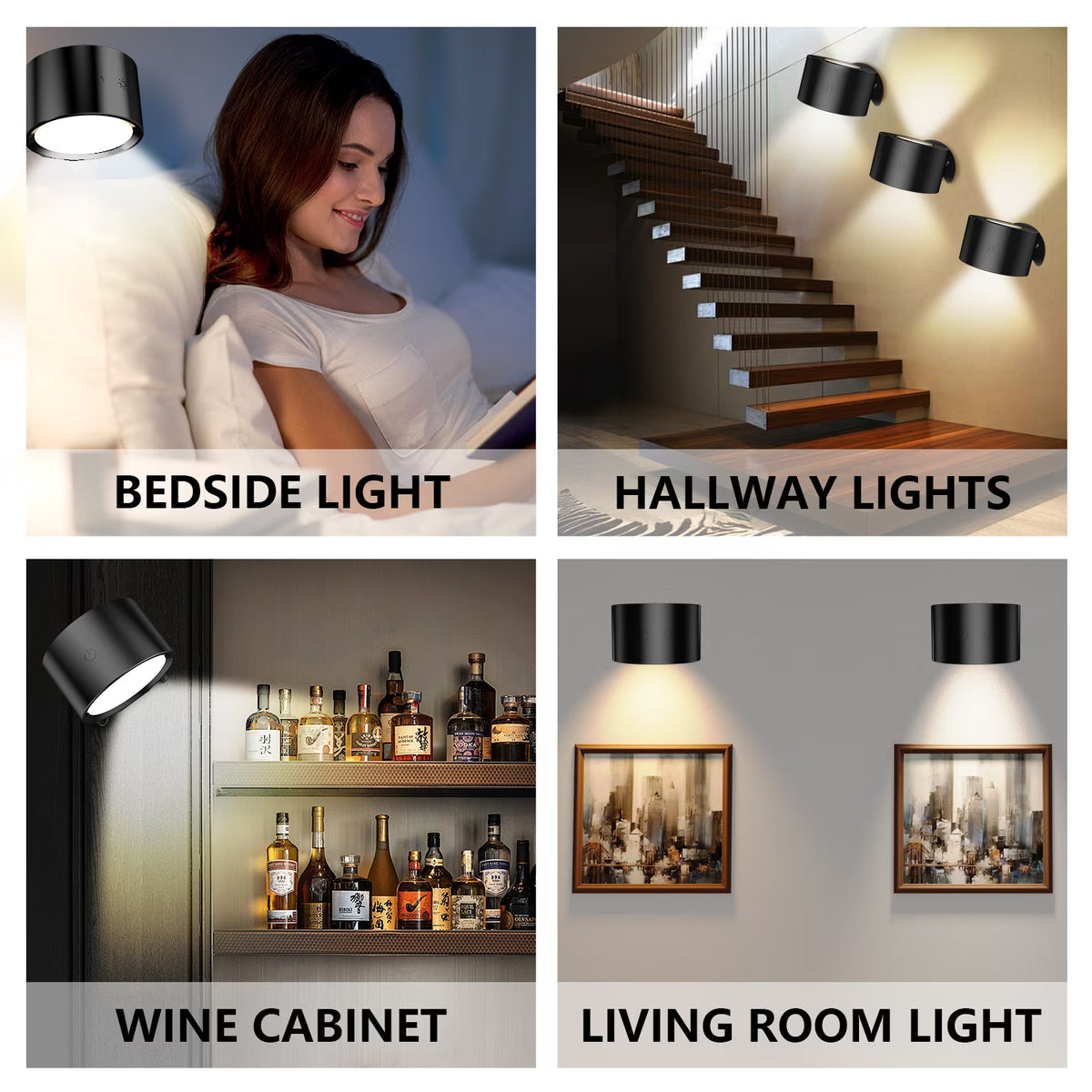 Wall Light,Magnetic Wall Sconce,Rechargeable Wall Mounted Lamp with LED 3 Color 4 Brightness Stepless Dimming,360° Rotate,Remote Control,Cordless Wall Lamp for Bedroom,Reading,Bedside,Closet,Hallway