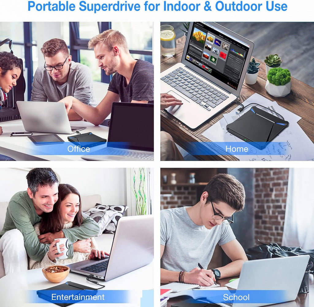 External DVD Drive USB 3.0 Type-C Portable CD Drive Burner Player Reader Writer 2 Ports TF SD Card Slots Optical Disk Laptop Mac PC Windows 11 10 8 7