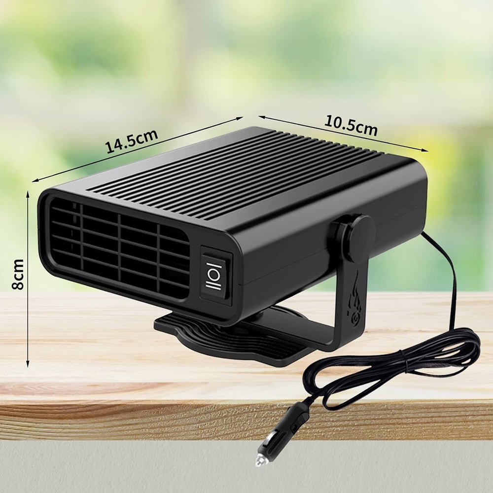 2 in1 Fast Heating and Cooling Car Heaters Portable Car Heater 12v Car Heater and Defroster Plug-In Car Windscreen Fan For All Cars 360°Degree Defroster with Rotatable Suction Holder Black