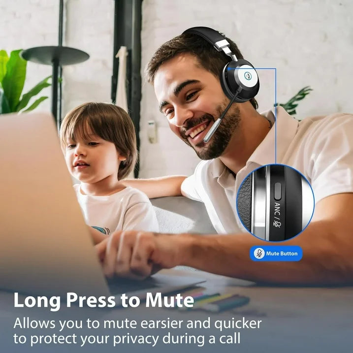 Bluetooth Headset with Microphone,Wireless Headphones with AI Noise Cancelling Mic and USB Dongle,45hrs talktime,On Ear Headphones with Mic Mute for Mac/Laptop/Zoom/Teams/Call Center/Office/Home
