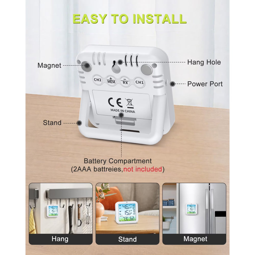 MUSICOZY Wireless Fridge and Freezer Thermometer with Alarm, Max/Min Temperature Records Digital Refrigerator Thermometer, 328FT Remote Range, Magnetic & Stand Options for Kitchen Home Restaurant