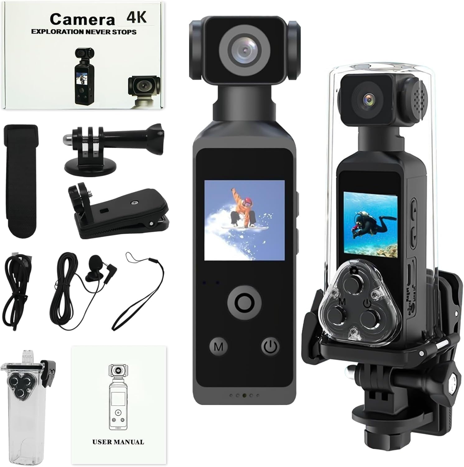 4K Mini Body Camera 128G Handheld Action Camera with 1.3 Portable Camcorder with IR Cut Auto Night Vision & Loop Record for Outdoors Sports Police Law Enforcement SD Card Slot Waterproof Case