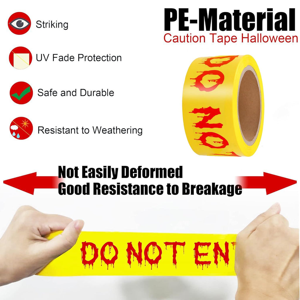 Halloween Decorations Caution Tape, 4Pcs 2Inx82Ft/Roll Do Not Enter Tape and Caution Tape, Halloween Warning Tape for Indoor Outdoor Halloween Party Decorations, Yellow