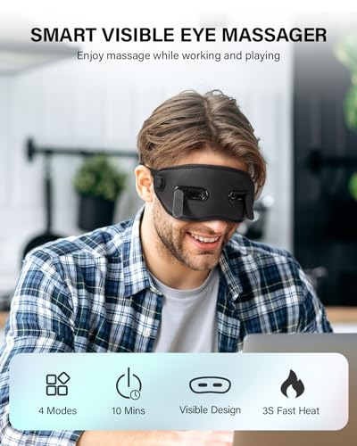 Eye Massager with Heat Eligible Migraine Relief Heated Eye Mask Vibration Migraines Device Compression Music Massager Reduce Dry Eye Improve Sleep Gifts for Women Men (Black)