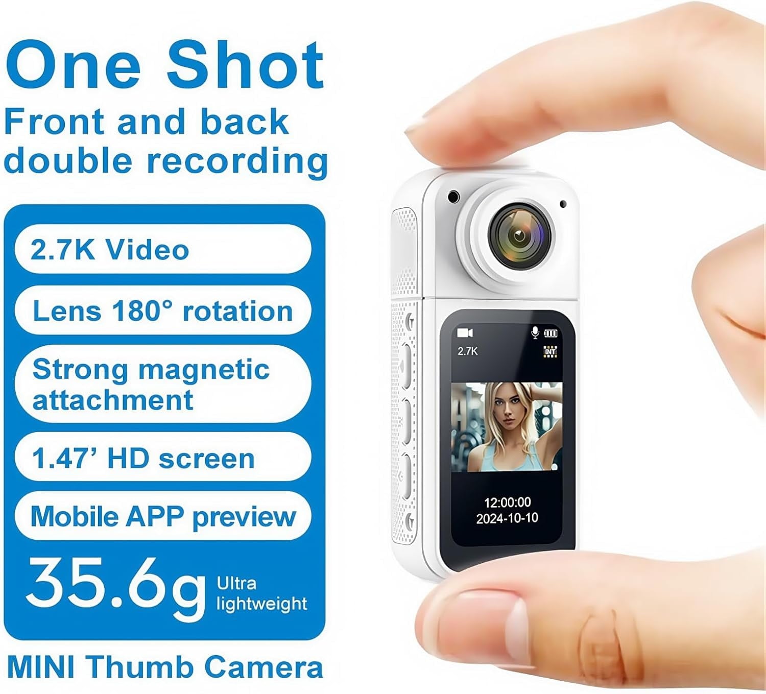 128GB FHD 1080P Mini Rotate Body Camera Wearable Action Body Cam Thumb Size Hands Free Recording Body Worn Camera Portable Camcorder Mount Anywhere for Work Travel Sport Pet Walking (Black)