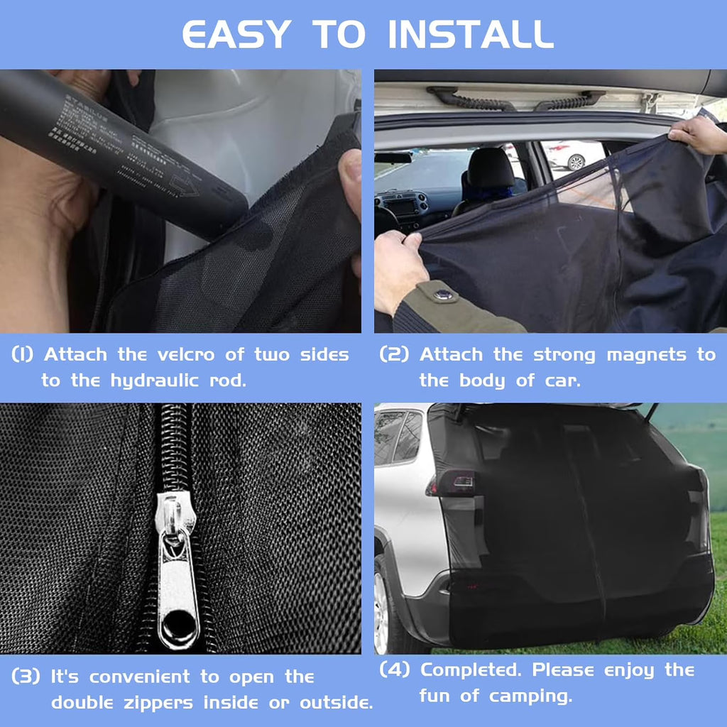 Car Camping Tailgate Mesh Screen for SUV, Magnetic Car Tailgate Mosquito Net with Zipper, Universal SUV/MPV Tailgate Back Door Mosquito Net Car Camping Essentials (58" L x 57" H, Black)
