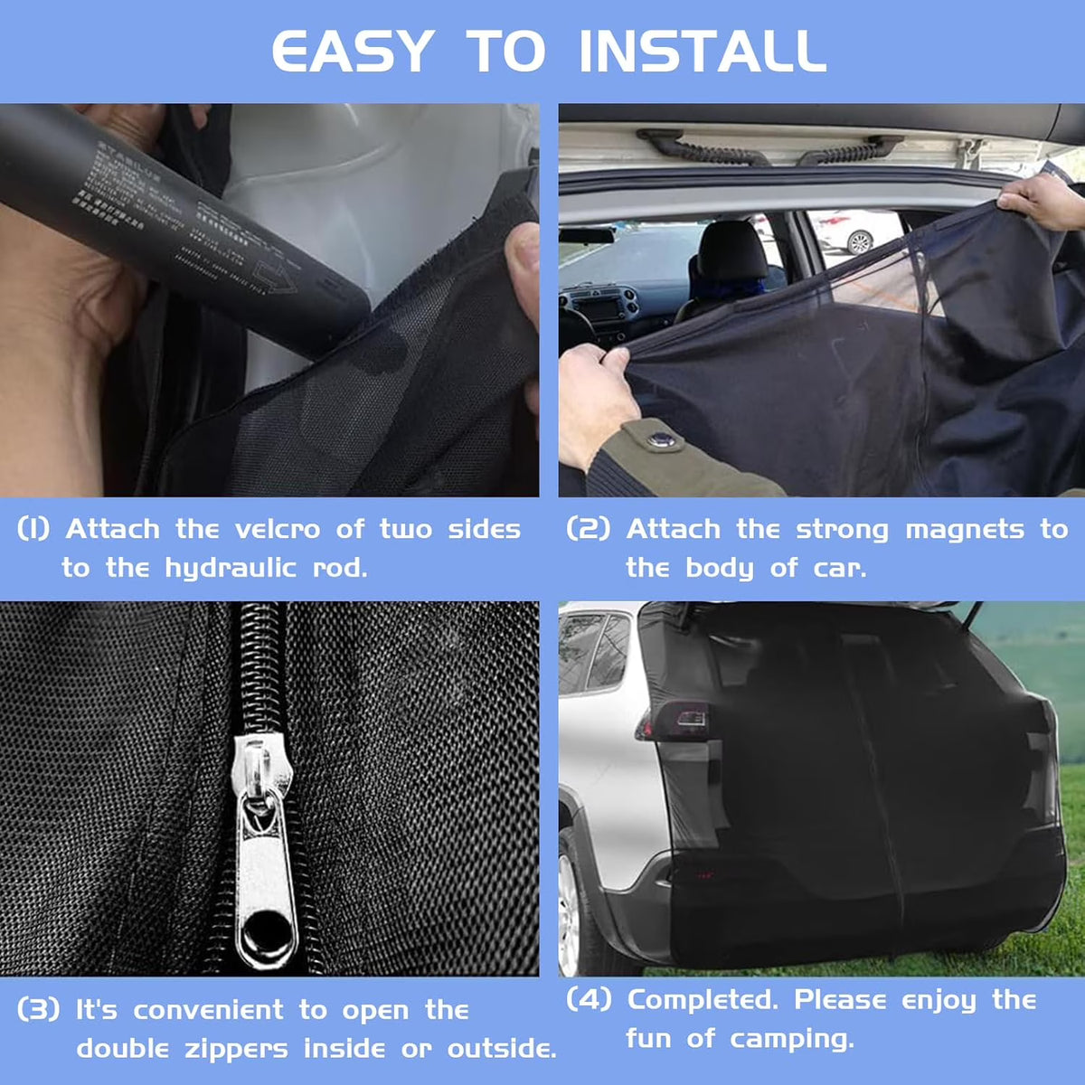 Car Camping Tailgate Mesh Screen for SUV, Magnetic Car Tailgate Mosquito Net with Zipper, Universal SUV/MPV Tailgate Back Door Mosquito Net Car Camping Essentials (58" L x 57" H, Black)
