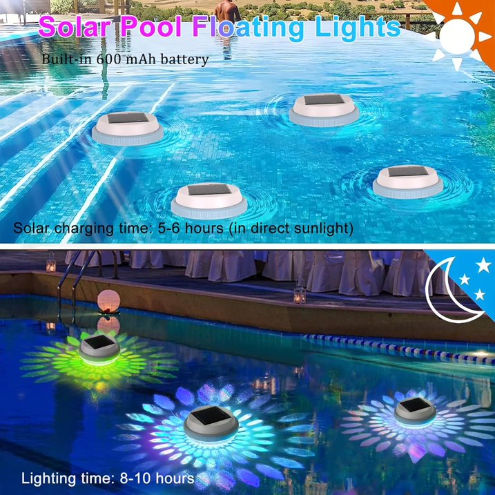 2PC Solar Floating Pool Lights, RGB Color Float Pool Lights, IP68 Waterproof Outdoor LED Pool Lights, Pool Decor Lighting Accessories for Pond, Pools, Garden, Halloween, Christmas, Party Decoration