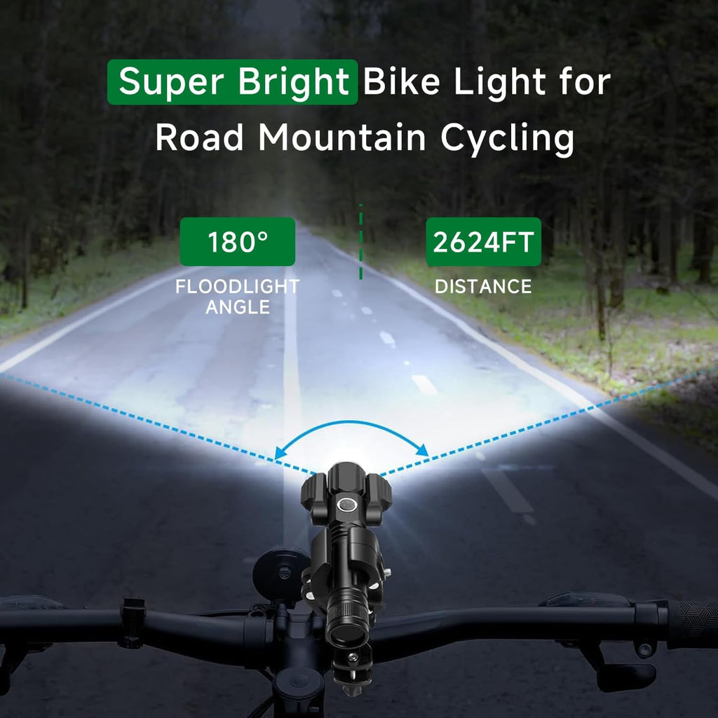 10000LM Super Bright Rechargeable Bike Light Set 4+4 Modes Powerful Bicycle Front Headlight and Back Taillight Triple IPX6 Waterproof Bike Lights for Night Riding Bike Light for Road Mountain Cycling