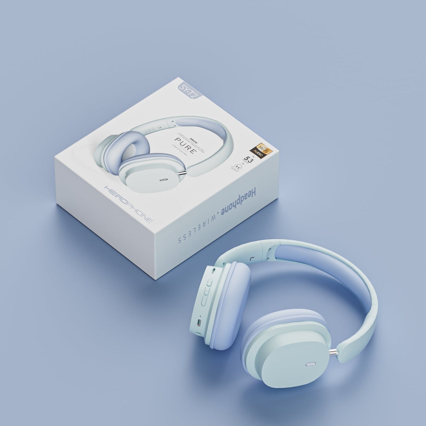 Wireless Bluetooth Headphones Over Ear Hi-Fi Stereo Wireless Headphones Foldable/Wired/Wireless with Microphone/TF Available for TV Travel Home Office Headset Quick Charge 20 Hours Playtime Blue