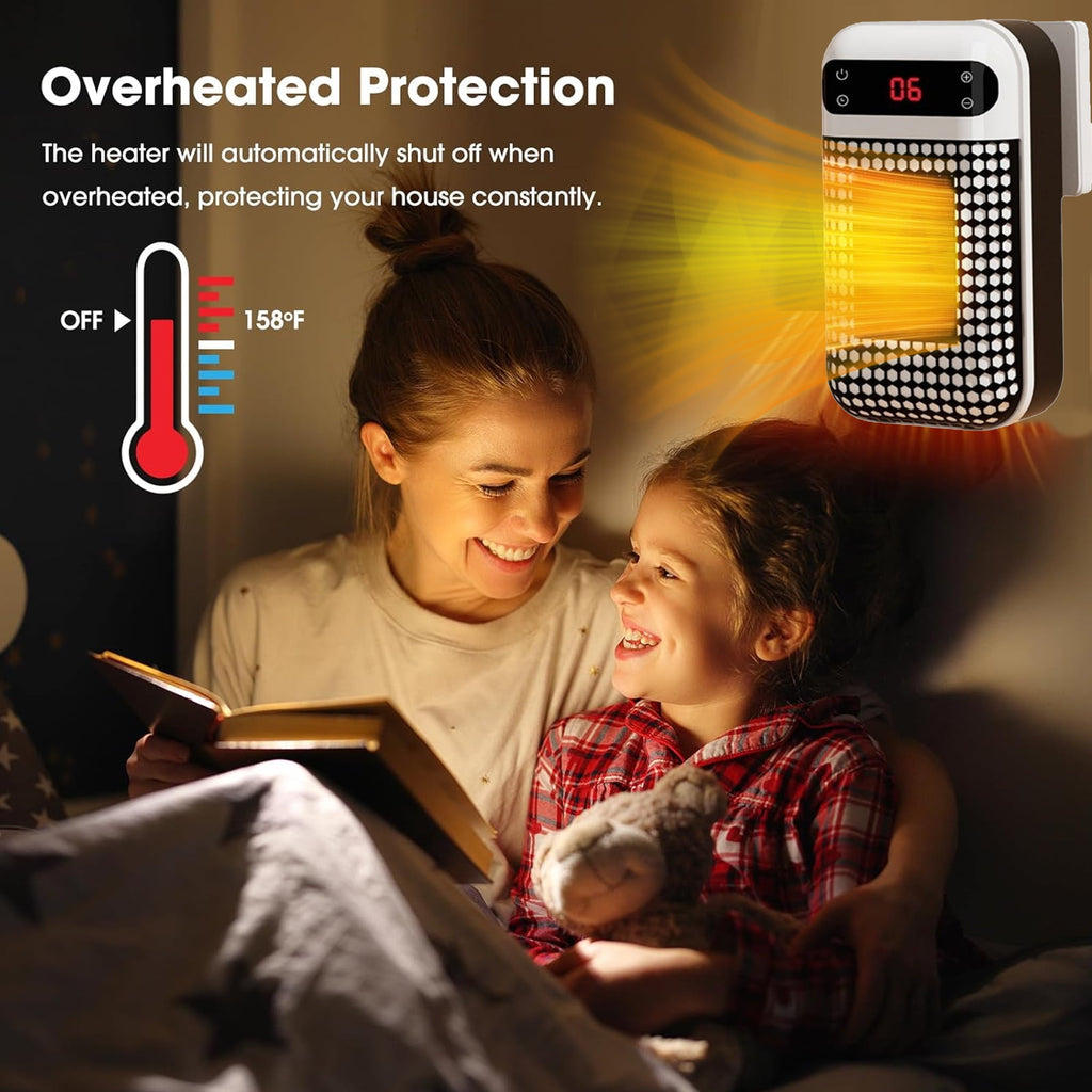 MUSICOZY Upgrade Smart Wall Space Heater 500W/800W Portable Electric Small Heater With Adjustable Thermostat and Timer Overheat Protection Safe Heater for Office Dorm Dog Room (White-500W)