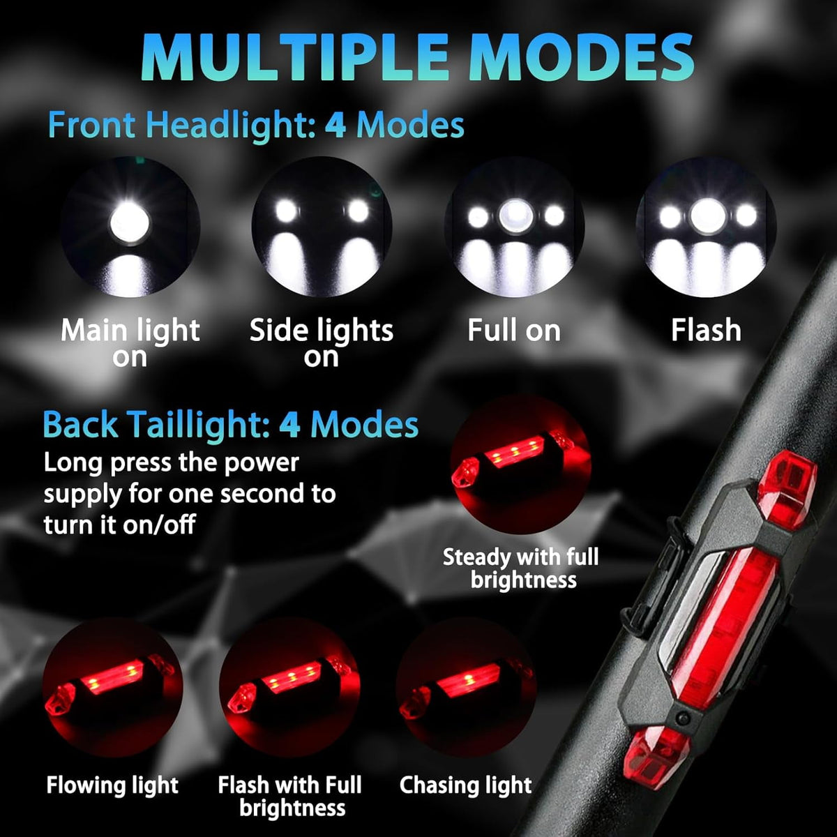 10000LM Super Bright Rechargeable Bike Light Set 4+4 Modes Powerful Bicycle Front Headlight and Back Taillight Triple IPX6 Waterproof Bike Lights for Night Riding Bike Light for Road Mountain Cycling