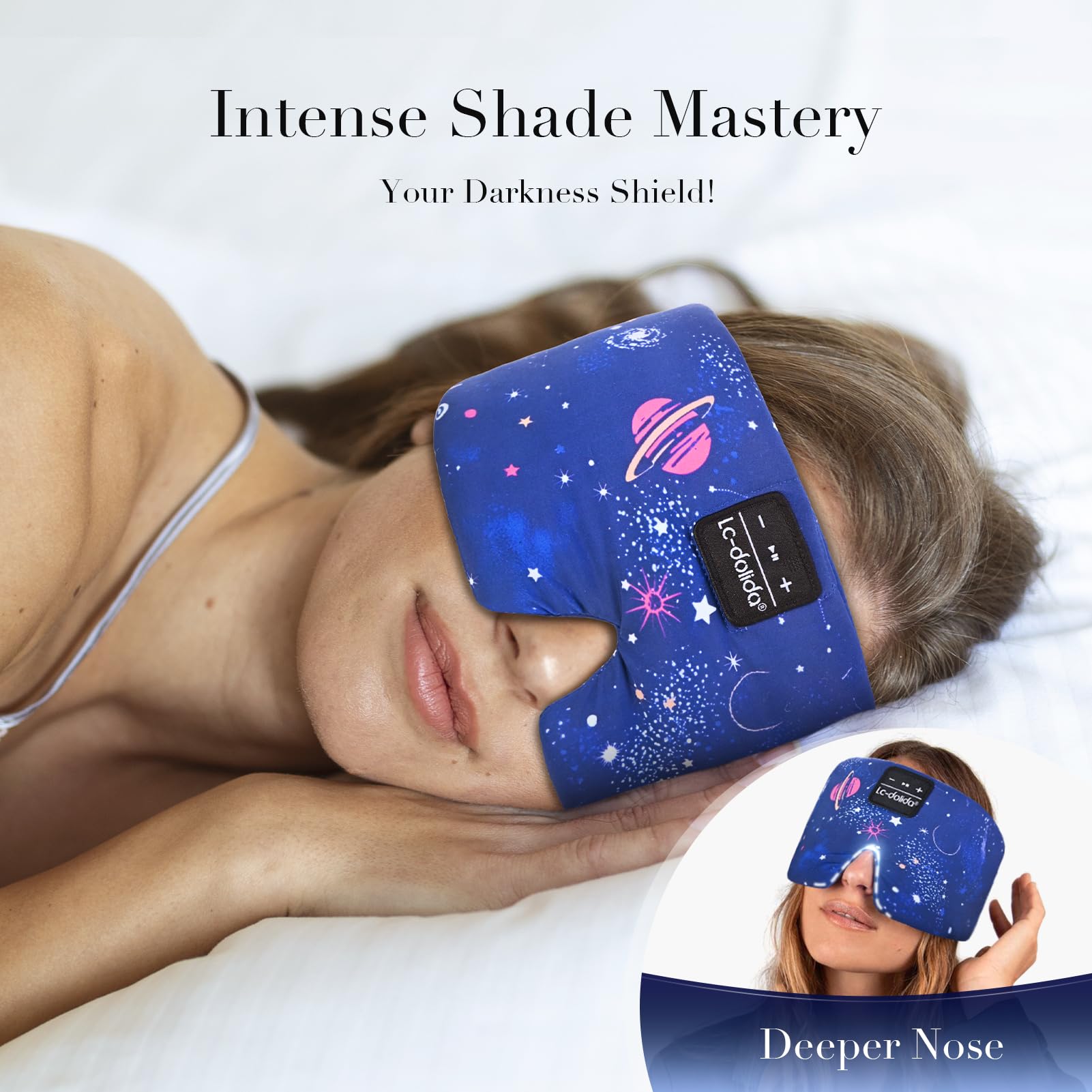 LC-dolida Sleep Mask with Bluetooth Headphones  Silk Eye Mask for Sleeping Side Sleepers  5.4 Bluetooth Silk Sleep Mask Headphones for Women Men with Thin Speaker  Blackout  Cooling  Comfort