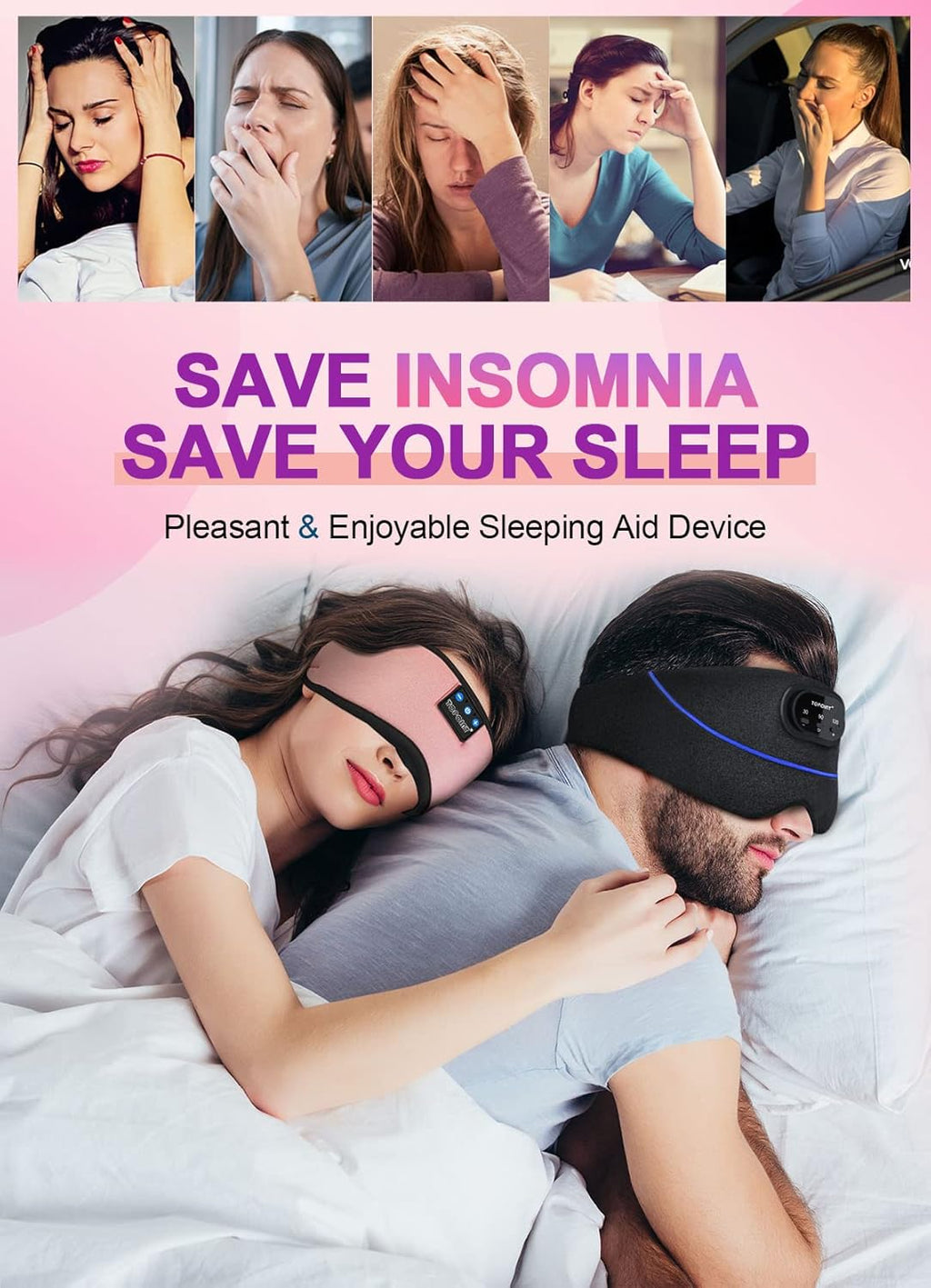 TOPOINT Sleep Mask Headphones Bluetooth 5.2 Wireless  Blackout Eye Mask for Women Men Sleeping Travel Meditation Gifts Cool Gadgets with Speakers Music Microphone  Noise Canceling Ear Plugs  USB C