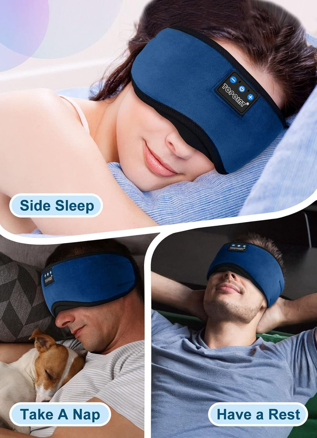 TOPOINT Sleep Headphones  Sleeping Headphones Bluetooth Sleep Mask with Bluetooth Headphones  Aid Sleep Light Blackout Sleeping Eye Mask Headphones for Sleeping Side Sleepers Men Women Girls