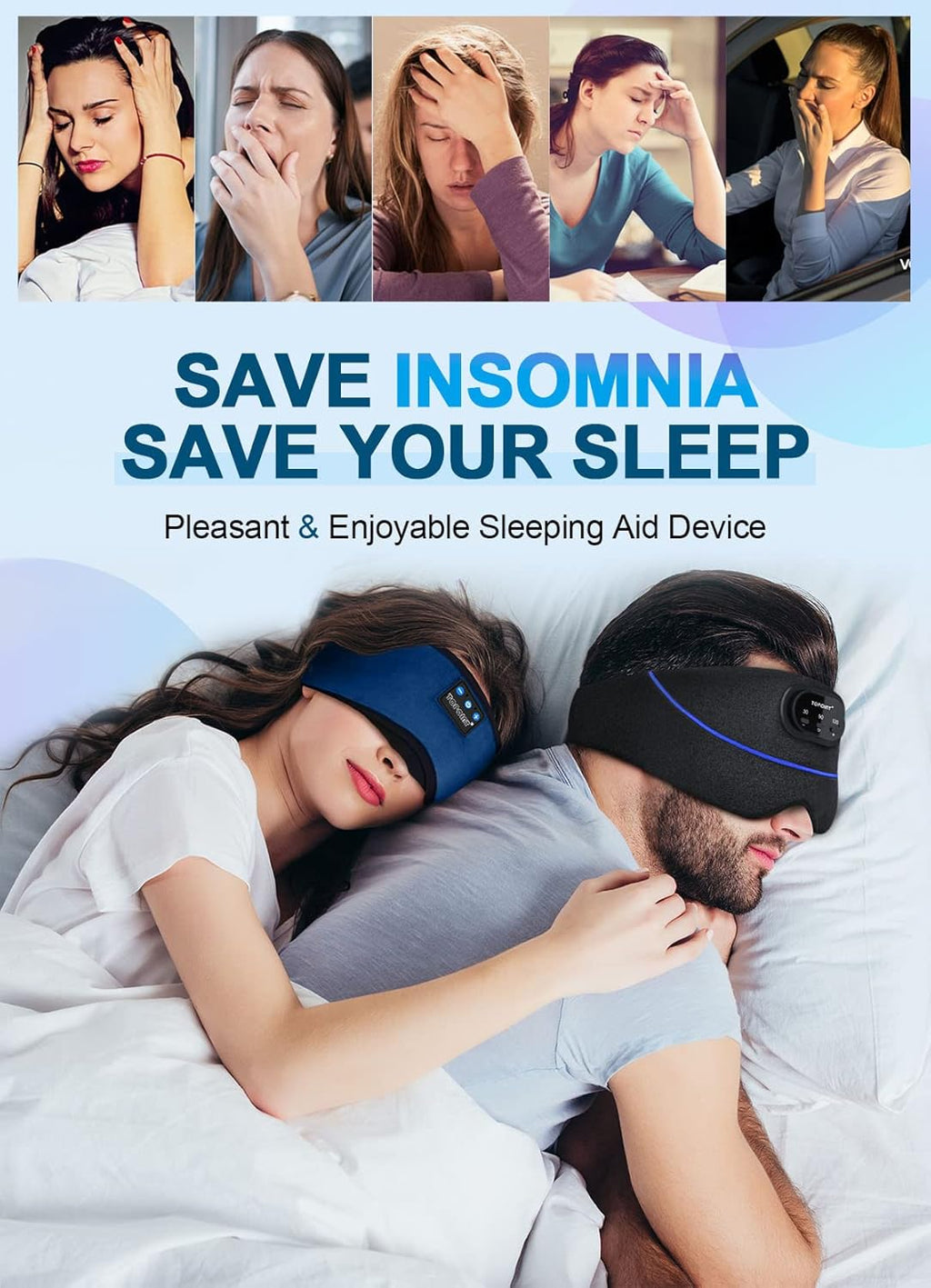TOPOINT Sleep Headphones  Sleeping Headphones Bluetooth Sleep Mask with Bluetooth Headphones  Aid Sleep Light Blackout Sleeping Eye Mask Headphones for Sleeping Side Sleepers Men Women Girls