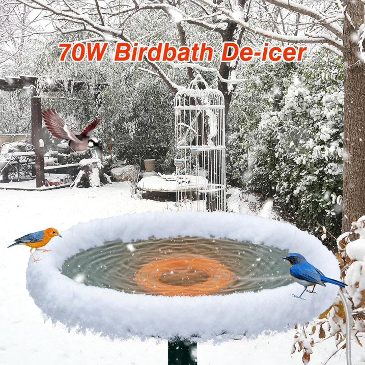 MUSICOZY Bird Bath Heater, 70W 120V Automatic Birdbath Deicer for Winter, Outdoor Birdbaths and Animal Water Bowls, Chicken Coop Water Deicer, 48±5°C Thermostat Control for Patio Garden,3.3ft Cord