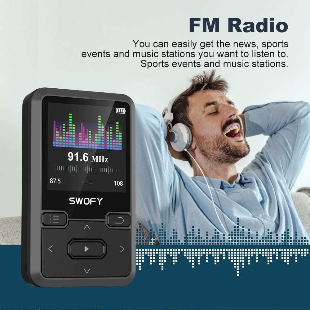 32GB MP3 Player with Bluetooth 5.0 Mini Clip Portable Wearable MP3 Player with FM Radio Recording Children s Music mp3 Player Mp3 Mp4 Player with Pedometer Music Player Support up to 128GB(Black)