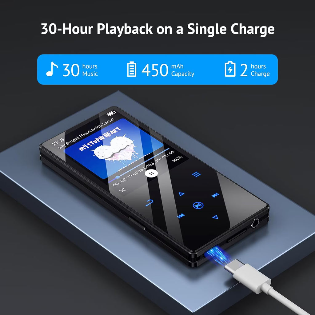 MUSICOZY 64GB MP3 Player with Bluetooth 5.3,Music Player Features HD Speaker, Earphone,2.4" Touch Buttons Screen with FM Radio Voice Recorder E-Book HiFi Sound,Support up to 128GB for Walking,Running