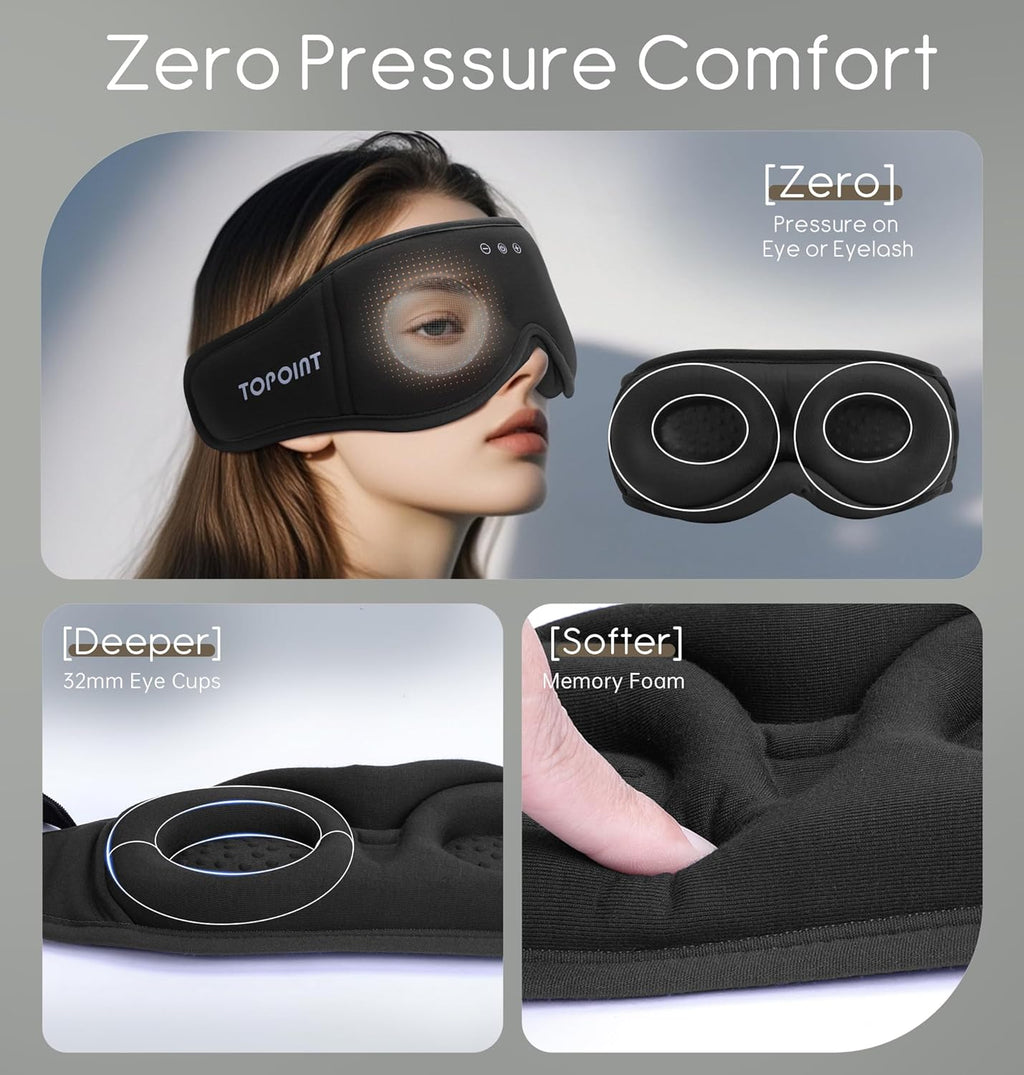Sleep Mask with Headphones Bluetooth 5.4  TOPOINT 3D Eye Mask Blackout with Soft Bamboo Cotton for Side Sleepers Women Men  Sleep Headphones Earphones HD Speaker Microphone for Travel Meditation Gift