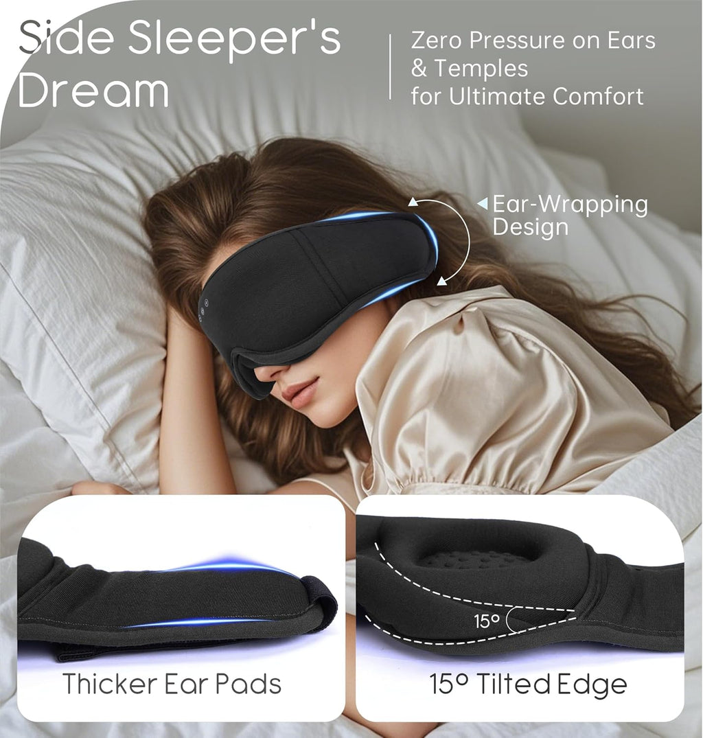Sleep Mask with Headphones Bluetooth 5.4  TOPOINT 3D Eye Mask Blackout with Soft Bamboo Cotton for Side Sleepers Women Men  Sleep Headphones Earphones HD Speaker Microphone for Travel Meditation Gift