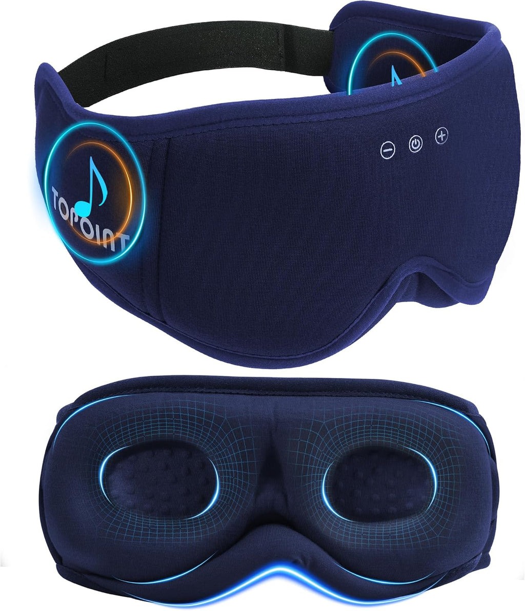 Sleep Mask with Headphones Bluetooth 5.4  TOPOINT 3D Eye Mask Blackout with Soft Bamboo Cotton for Side Sleepers Women Men  Sleep Headphones Earphones HD Speaker Microphone for Travel Meditation Gift
