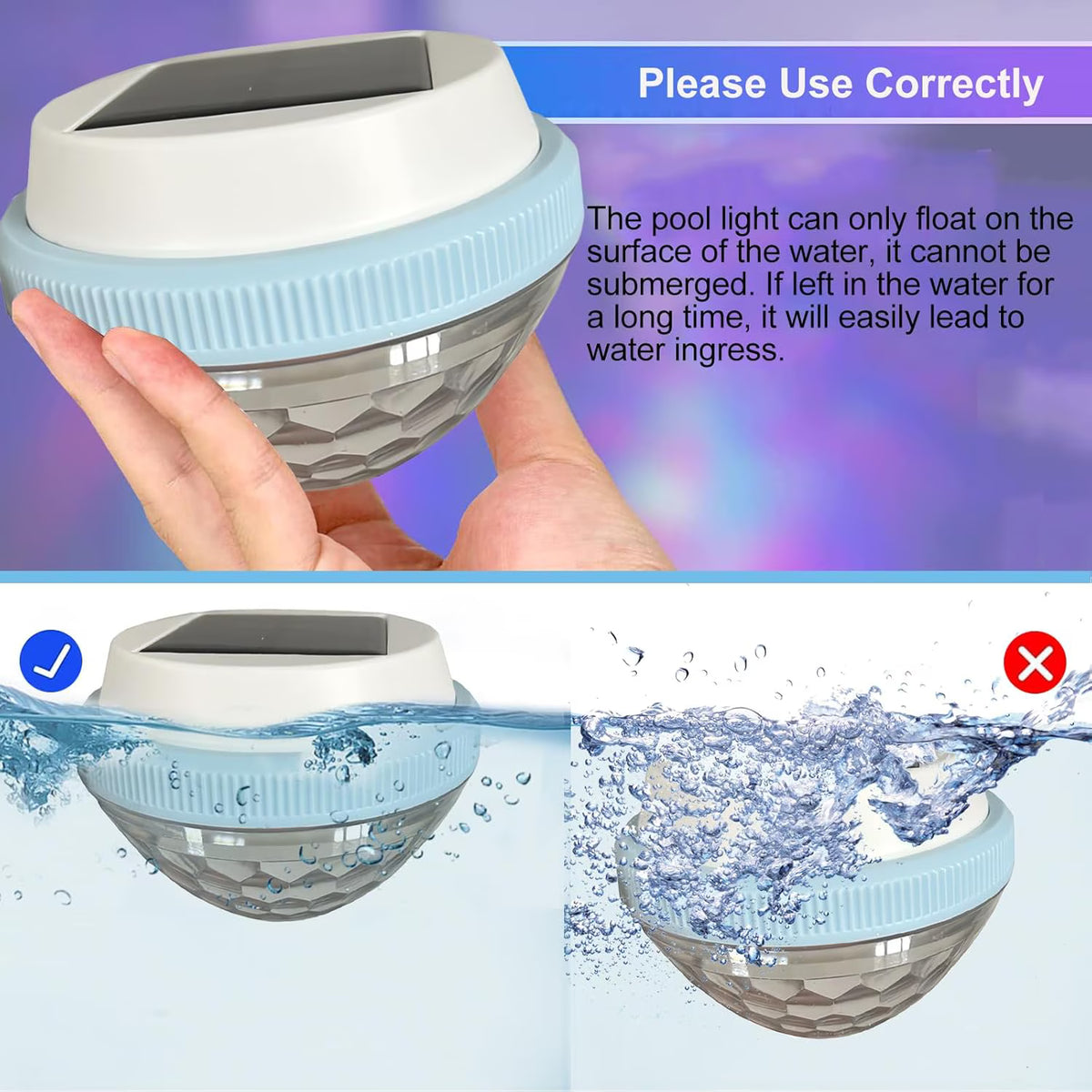 Mivicoo Solar Floating Pool Lights, RGB Color Float Pool Lights, IP68 Waterproof Outdoor LED Pool Lights, LED Underwater Lights for Pond, Pool, Outdoor, Garden, Halloween, Christmas, Party Decoration