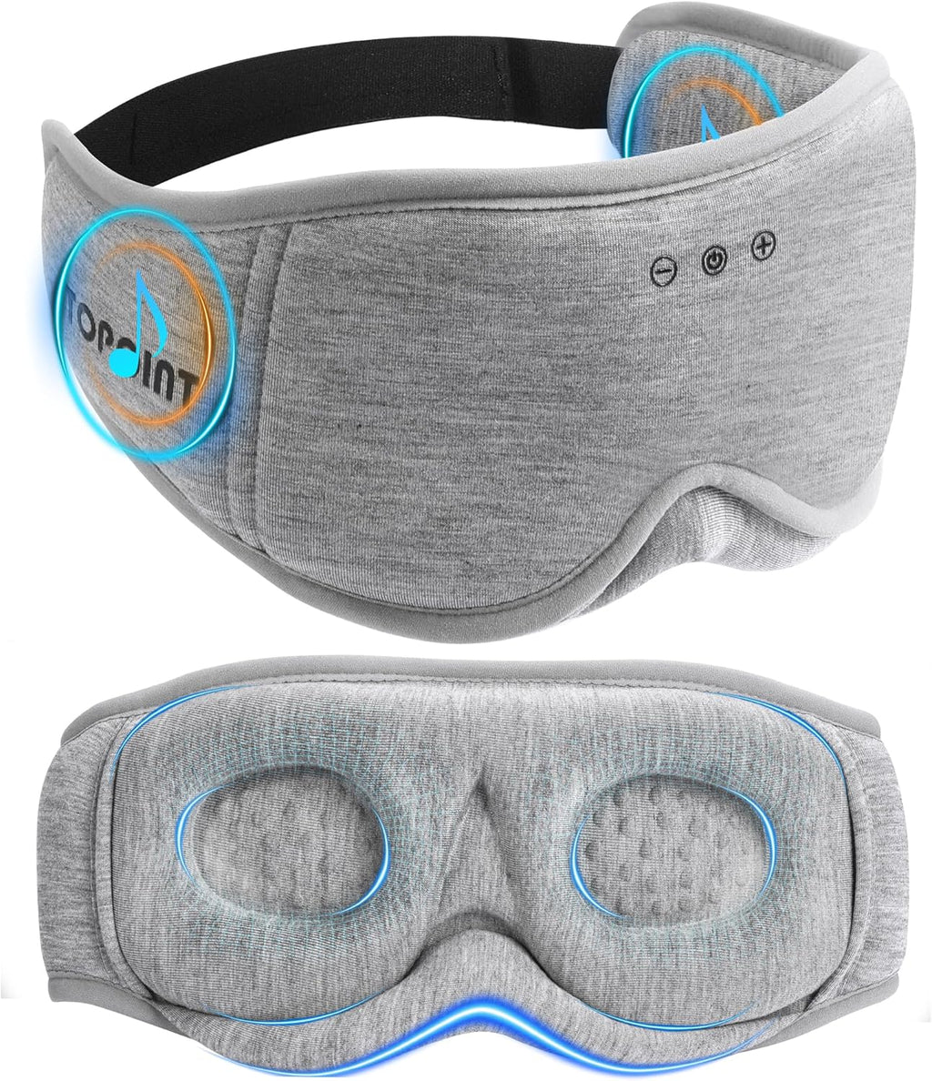 Sleep Mask with Headphones Bluetooth 5.4  TOPOINT 3D Eye Mask Blackout with Soft Bamboo Cotton for Side Sleepers Women Men  Sleep Headphones Earphones HD Speaker Microphone for Travel Meditation Gift