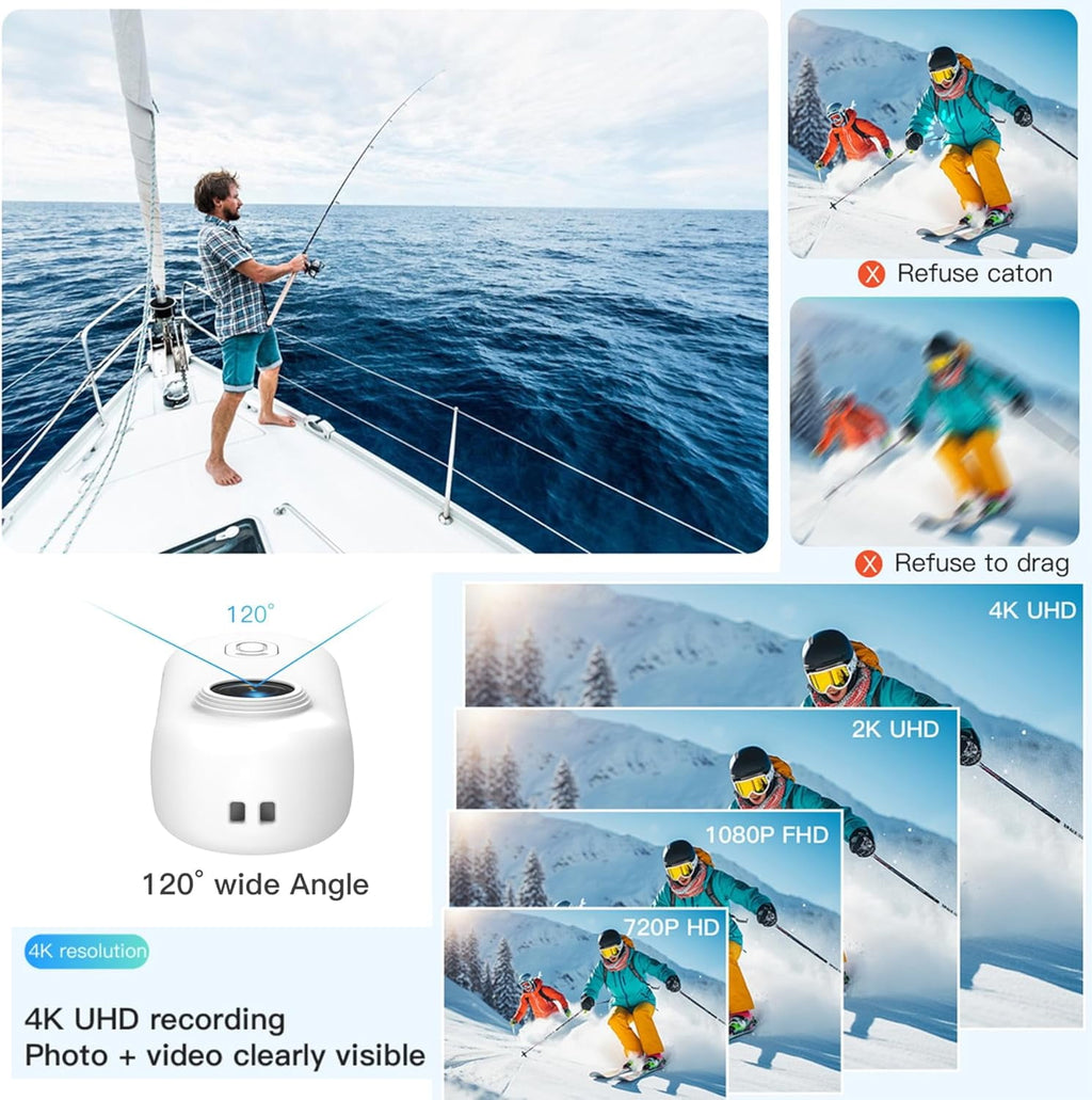 4K Mini WIFI Action Camera 128GB Police Cam Portable Body Cam Wearable Video Recorder with IPX7 Waterproof Underwater Camcorder Helmet Mount Magnetic Sport DV for Bike Cycling Pet Vlogging(White)