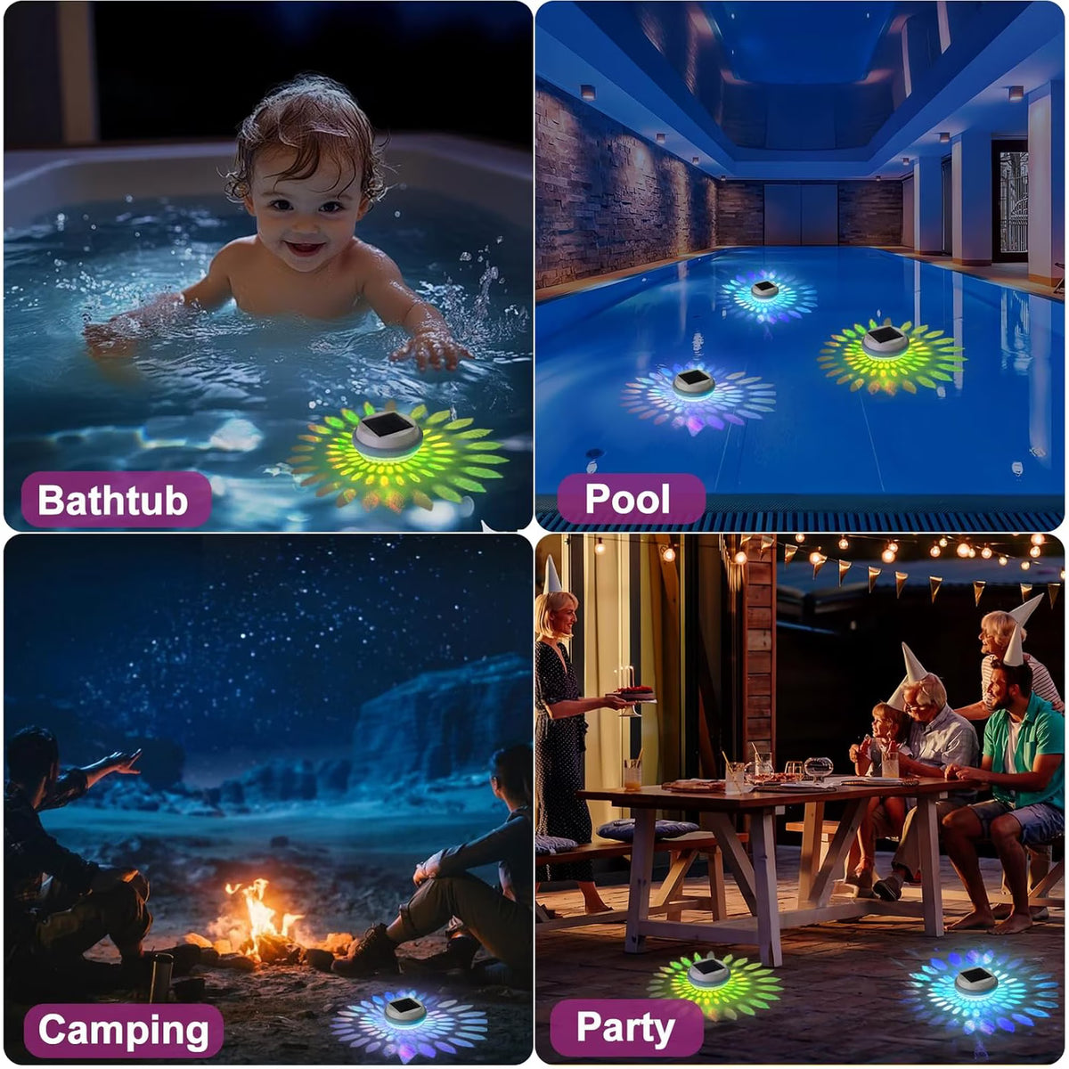 Mivicoo Solar Floating Pool Lights, RGB Color Float Pool Lights, IP68 Waterproof Outdoor LED Pool Lights, LED Underwater Lights for Pond, Pool, Outdoor, Garden, Halloween, Christmas, Party Decoration