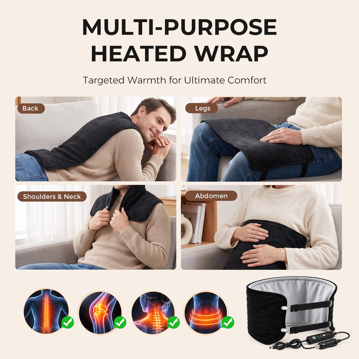 Wearable Car Heated Pad for Back Pain Relief 12V Car Electric Blanket with 4 Heat Setting 4 Timer Control Portable Mini Travel Heated Blanket for Women and Men Christmas Gifts for Elderly People