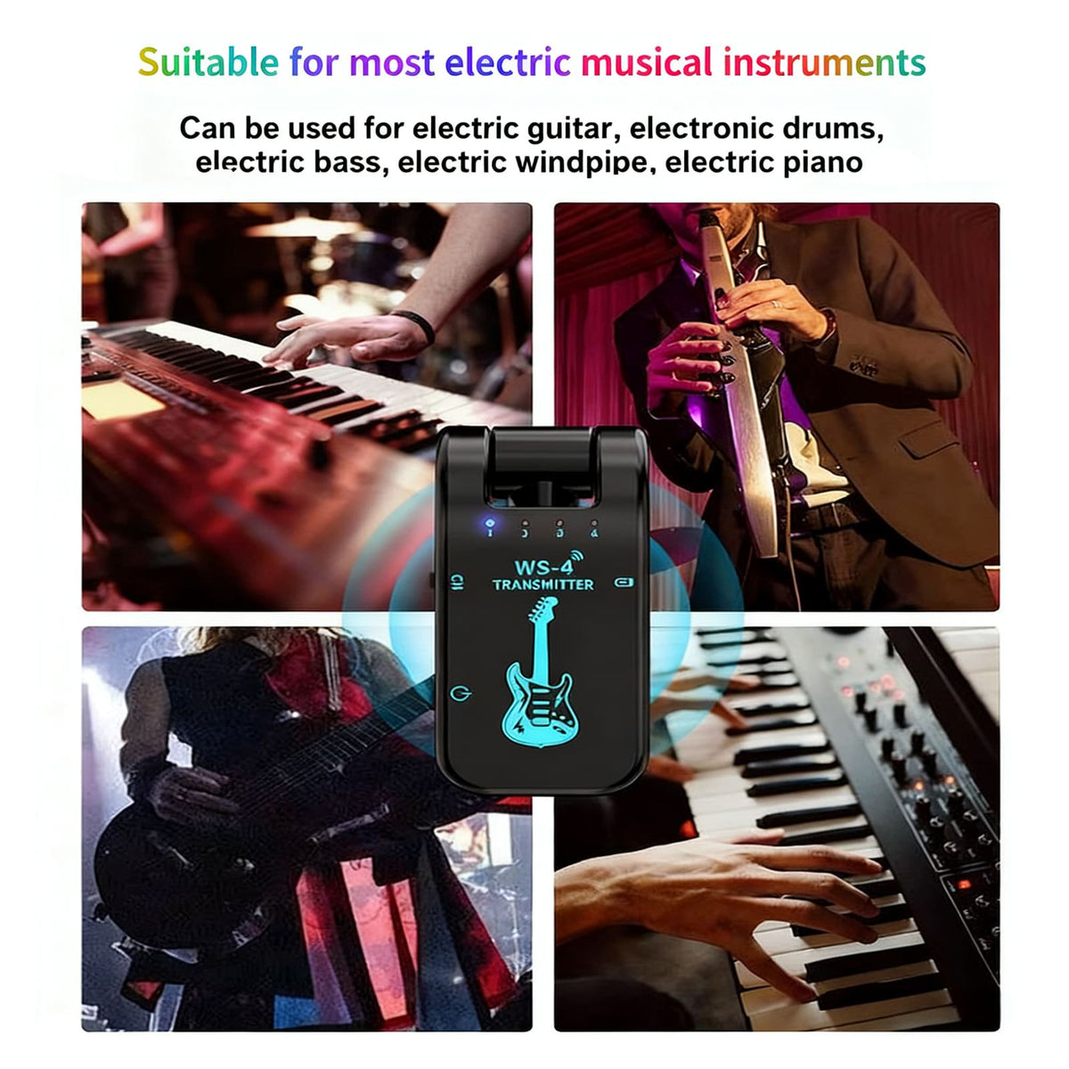 Wireless Guitar System, 2.4 GHz with 8 Channels Rechargeable Audio Wireless Guitar Transmitter Receiver for Electric Bass Guitar Electric Wind Instruments, 48K/16 bit Real-time Transmission (Black)