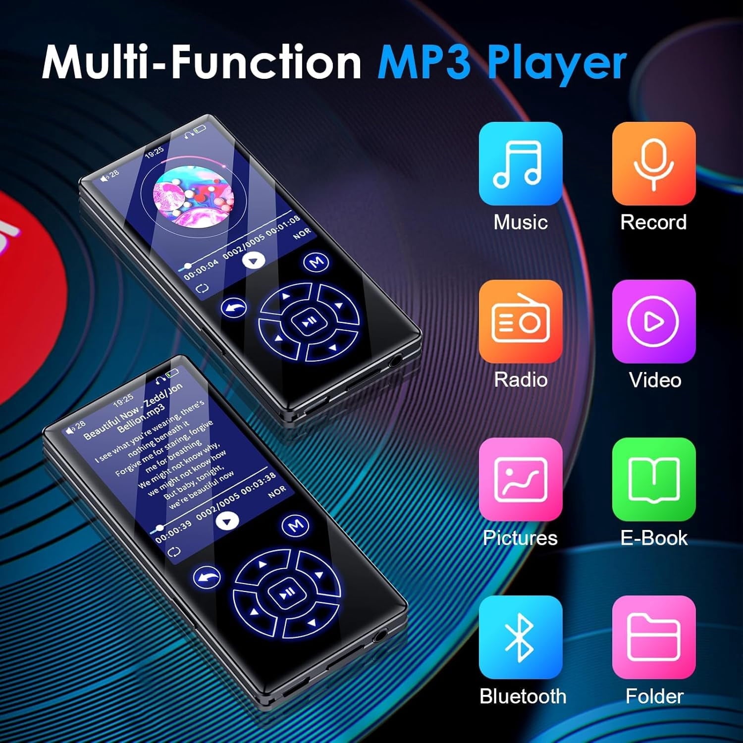 MUSICOZY 32GB MP3 Player Touch Screen Earphone Portable Digital Music Player Lossless HiFi Audio MP3 MP4 Player Support FM Radio/Video/Recorder/E-Book Supports up to 128GB for Studying Running