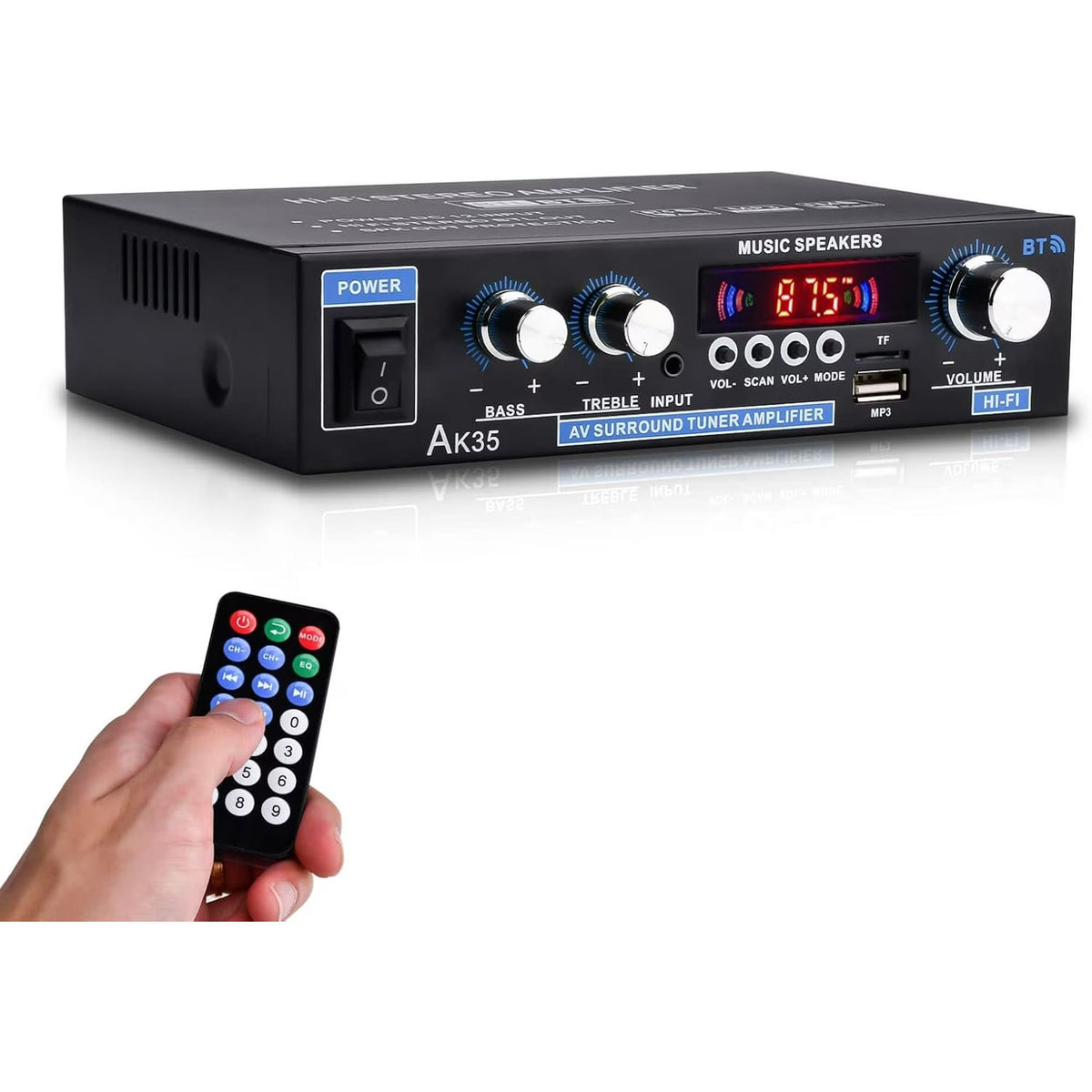 Bluetooth Digital Amplifiers Audio Stereo Receiver,AK35 200W Home 110-240V Bluetooth Bass Audio Power compatible Amplifier, Hifi FM USB Auto Music Subwoofer Speakers Audio Amplifier Receiver